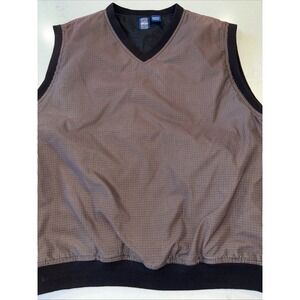 Jantzen Sweater Vest‎ Mens XL Brown Micro Grid Pullover V Neck Nylon Lined Golf